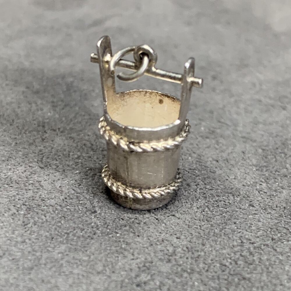 Vintage Sterling 925 Silver Rustic Style Water Bucket Dangle Charm Pendant